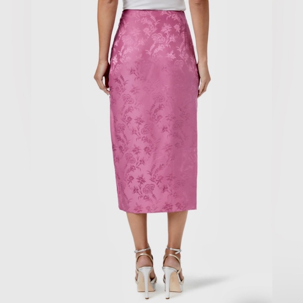 PAIGE Pink Silk Ruched midi skirt XSmall Damask Floral Women's Dusty Plum 90s - Picture 3 of 13